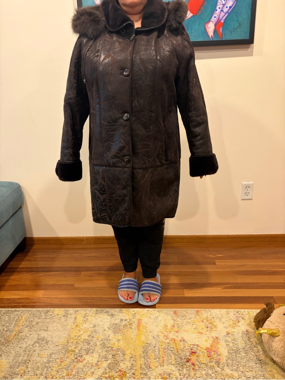 Women’s Dark Brown Sheared Sheepskin Coat with Fur Trim